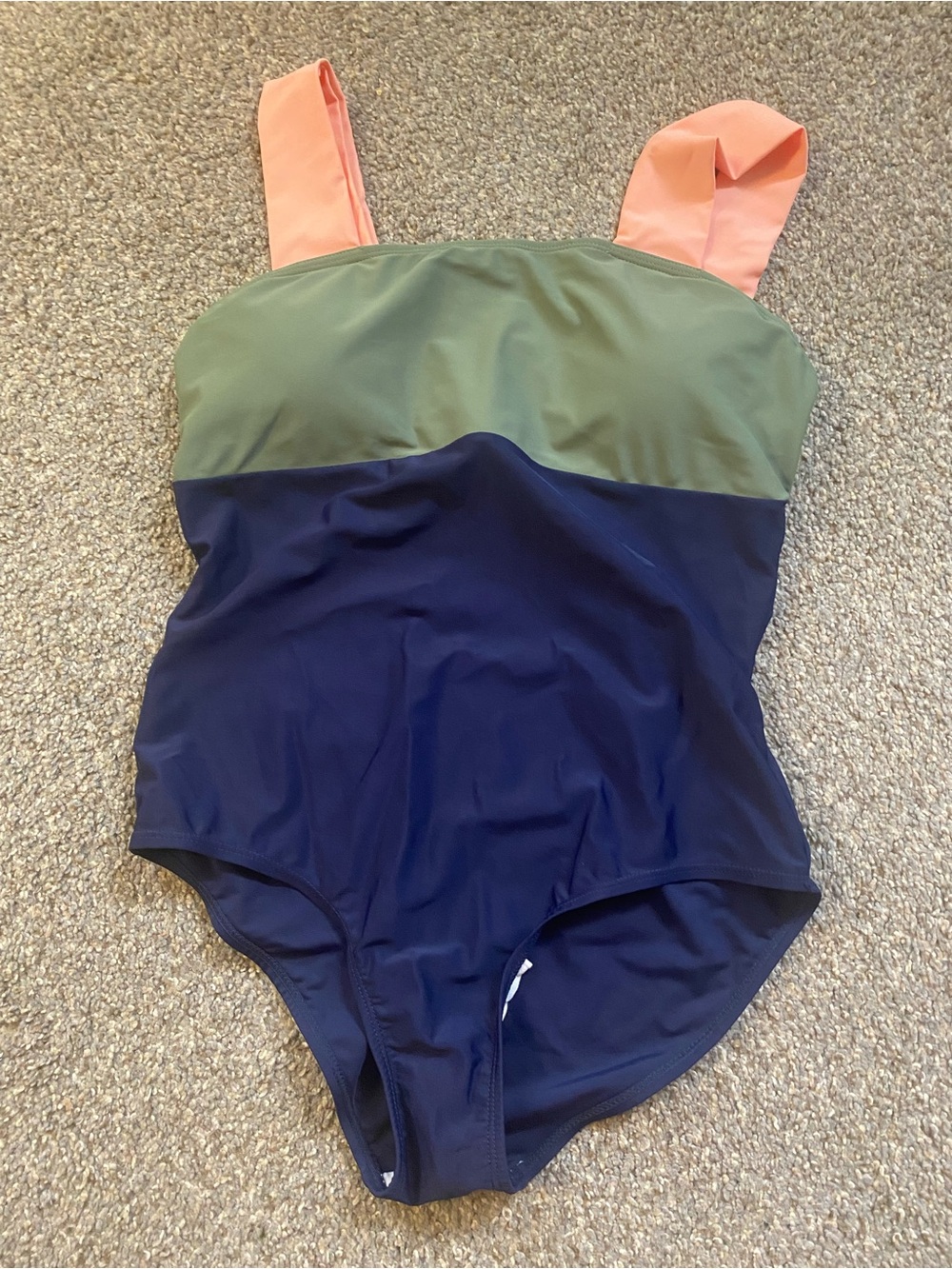 Colorblock One-Piece Swimsuit in Navy, Olive & Coral Straps